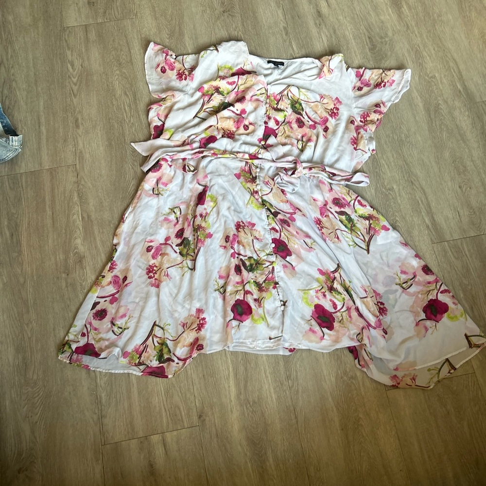 Lane Bryant White and Pink Ruched Sundress